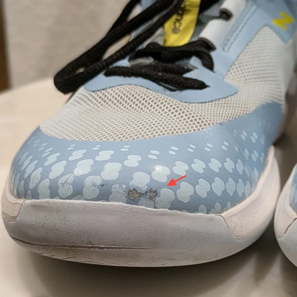 New Balance 696v6 Court Tennis Pickleball Shoes Quarry Blue Firefly Yellow Sz 6
